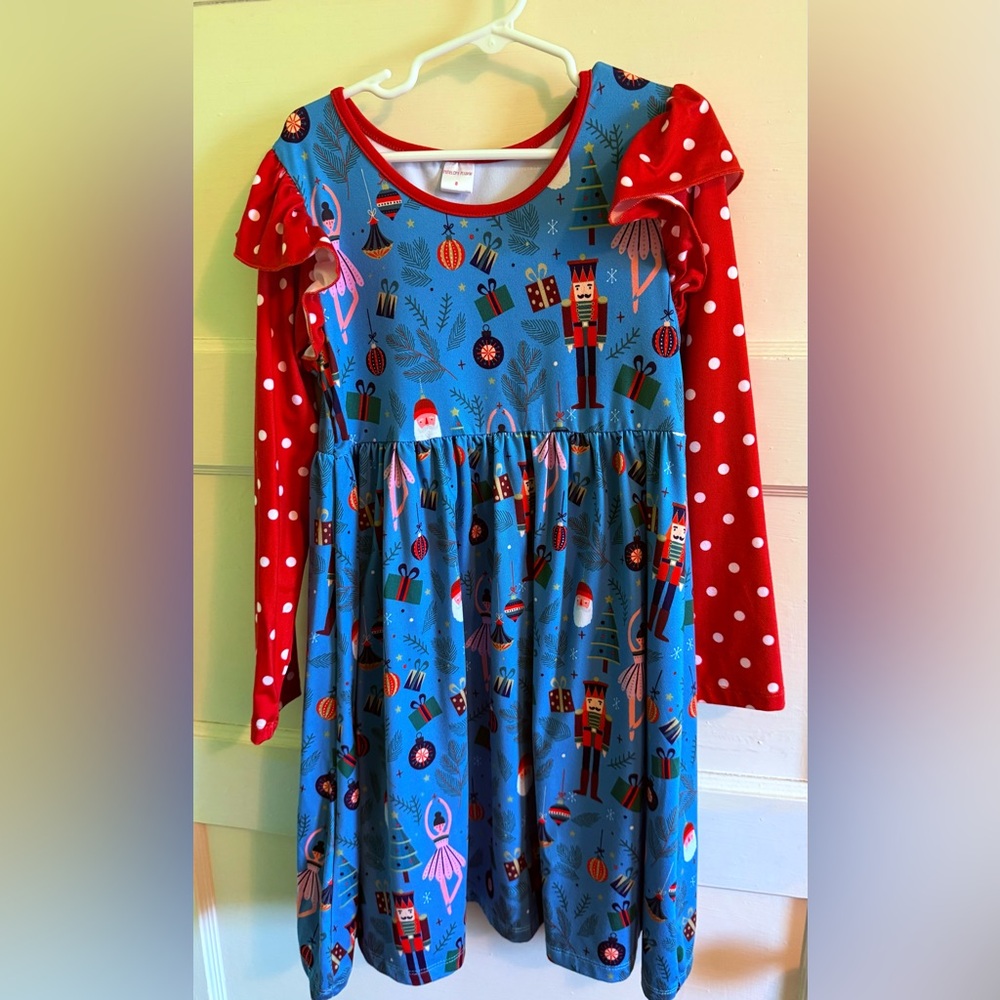Colorful Kids Casual Dress with Red and Blue Design